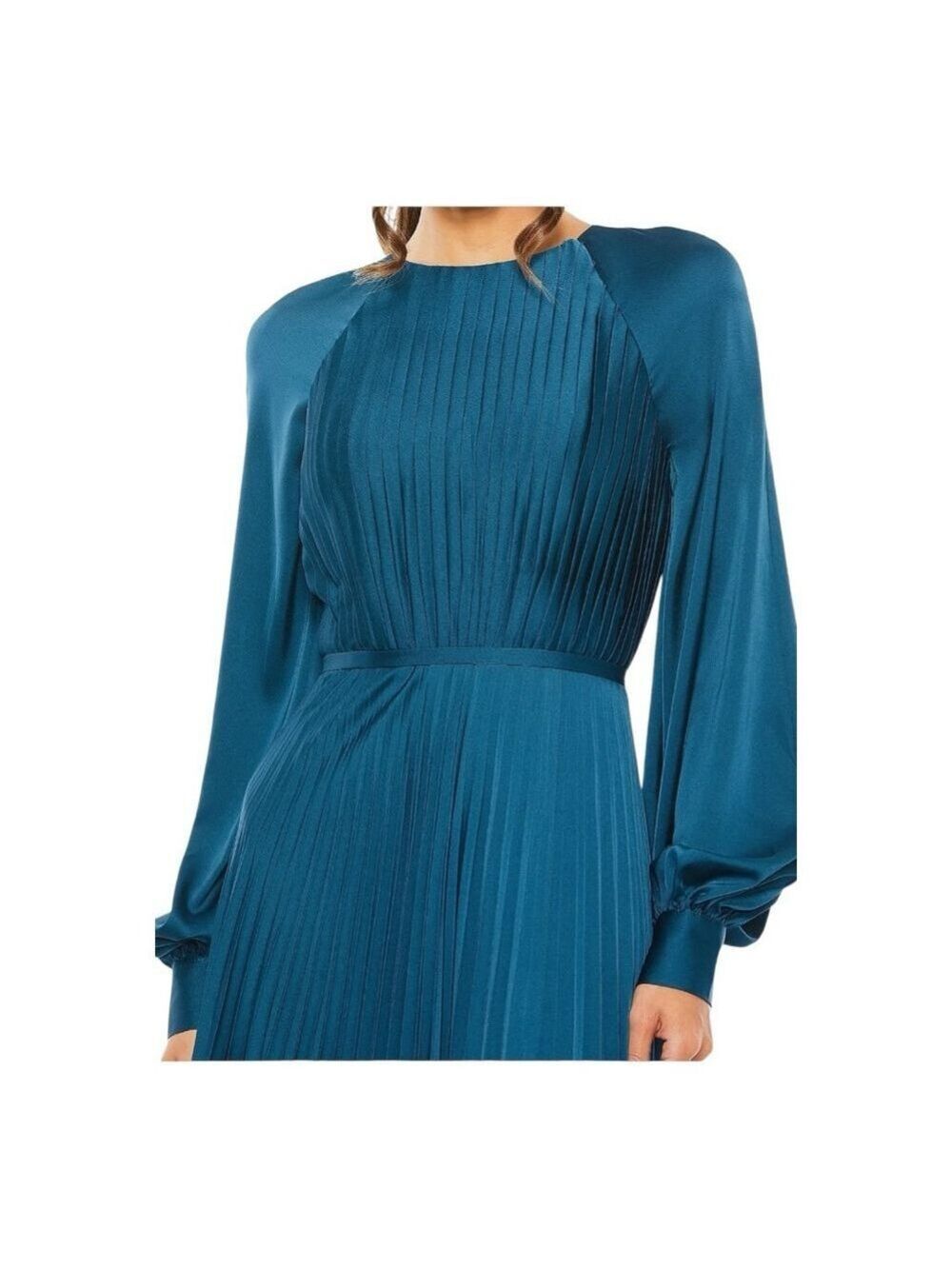 Women's Mac Duggal Teal Pleated Long Sleeve Gown Size 14 - Picture 3 of 10